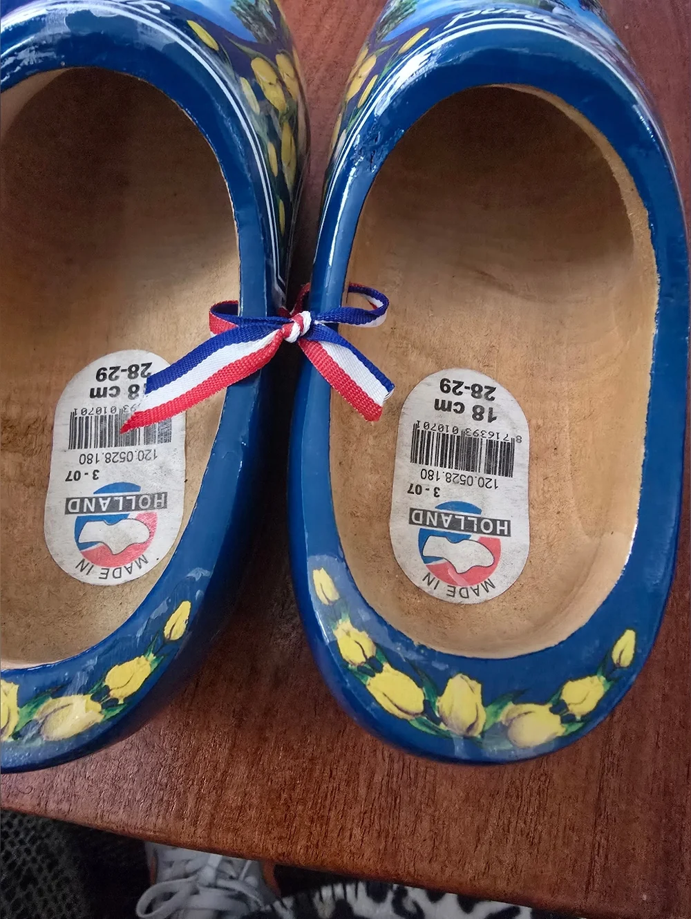 Holland Blue Kids Wooden Moccasin Clogs with Tulip & Windmill Art